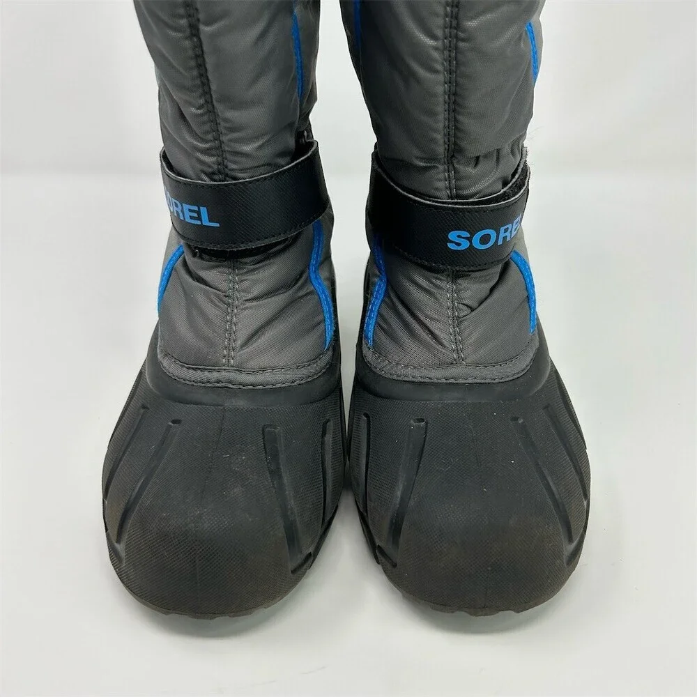 SOREL Flurry Snow Boots Boy Kids Gray Black Blue Waterproof Winter Size 3